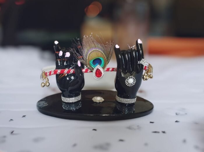 6" Krishna Hands holding Flute with peacock feather - Image 4