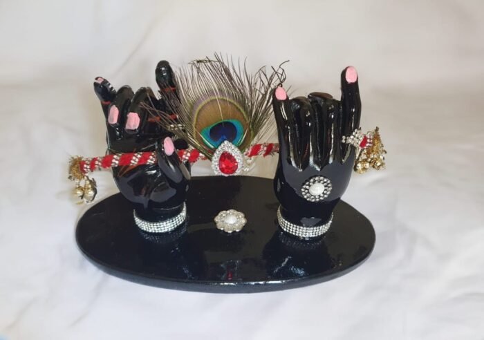 6" Krishna Hands holding Flute with peacock feather - Image 1