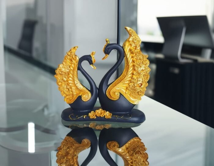 7" Lovely Blue Golden Couple Swan - Image 7