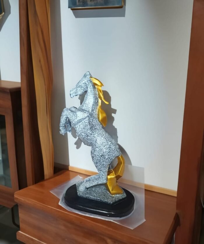 11" Golden White Marble Finish Horse - Image 2