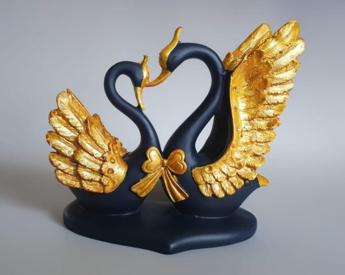 7" Lovely Blue Golden Heart Couple Swan - Image 1