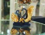 7" Lovely Blue Golden Heart Couple Swan - Image 7