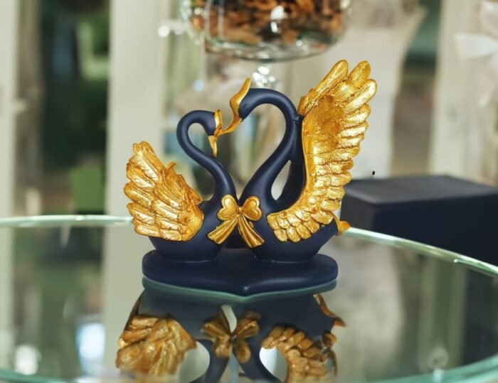 7" Lovely Blue Golden Heart Couple Swan - Image 7