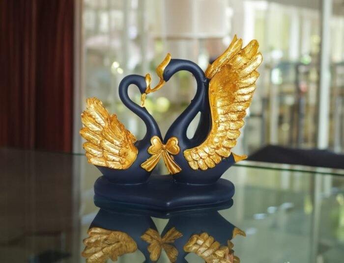 7" Lovely Blue Golden Heart Couple Swan - Image 6