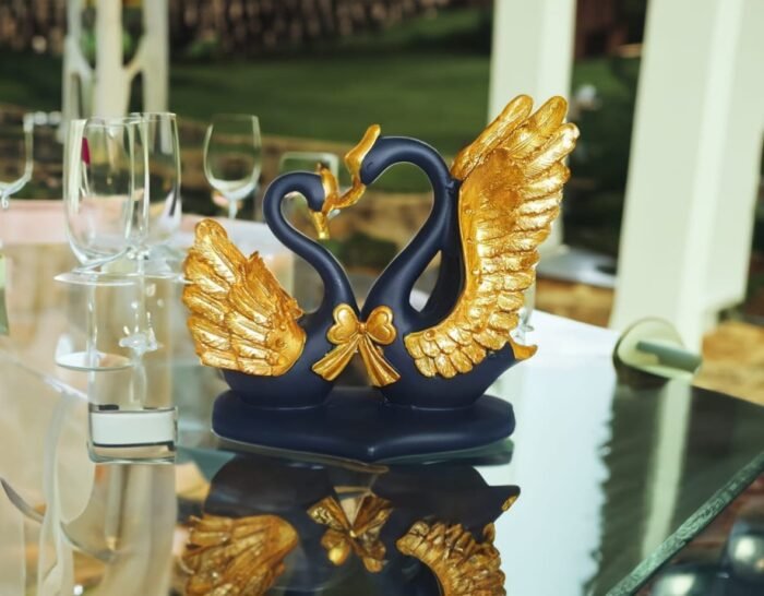 7" Lovely Blue Golden Heart Couple Swan - Image 5