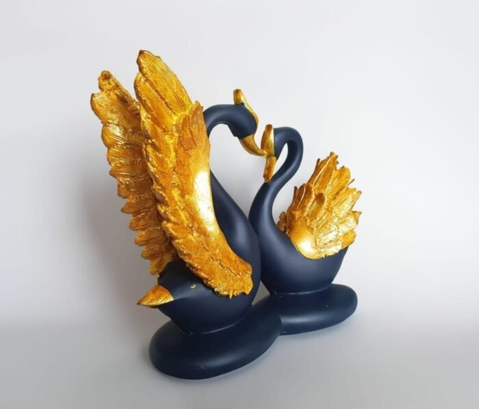 7" Lovely Blue Golden Heart Couple Swan - Image 2