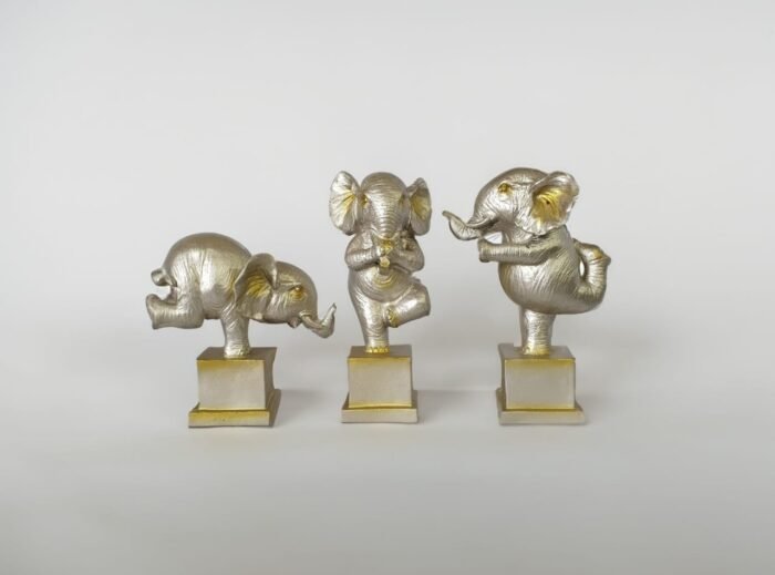 9" Yoga Posture Elephant Set comes in antique colour. - Image 1