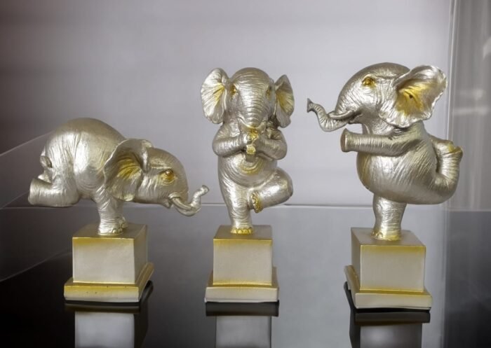9" Yoga Posture Elephant Set comes in antique colour. - Image 4