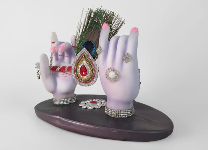 6" Krishna Hands holding Flute with peacock feather - Image 1