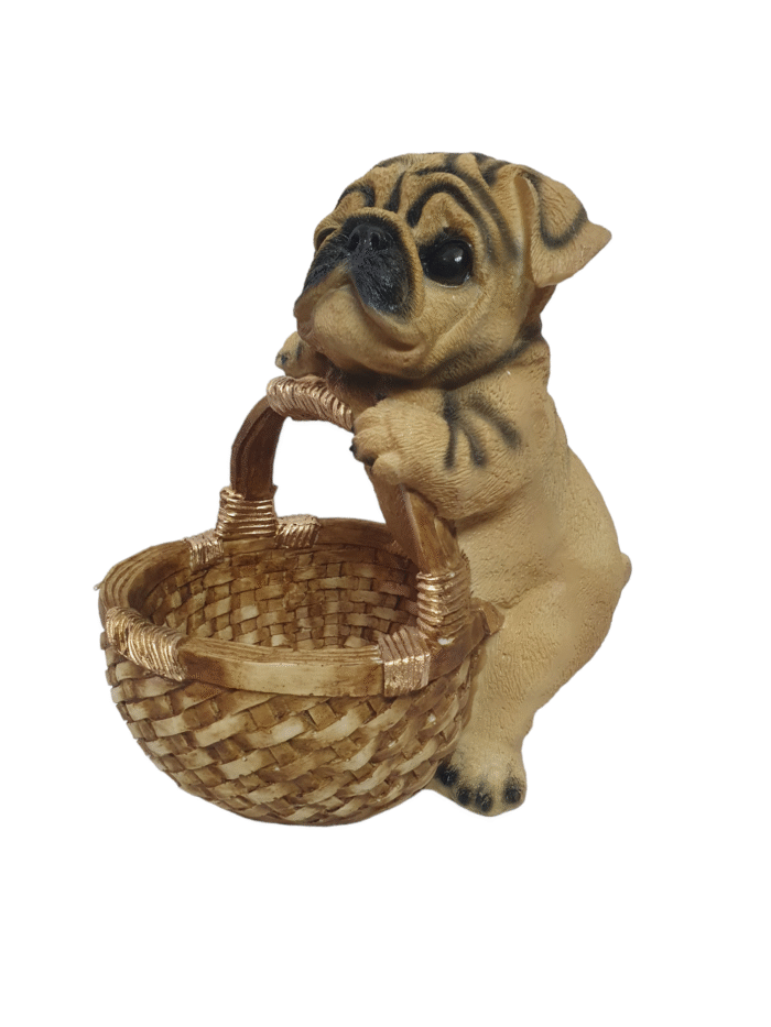 TCG 25cm Pug Dog with candy Basket Statue - Image 1