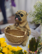 TCG 22cm Pug Dog with Storage Basket Statue