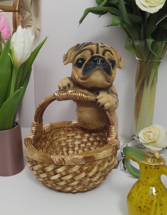 TCG 22cm Pug Dog with Storage Basket Statue - Image 2