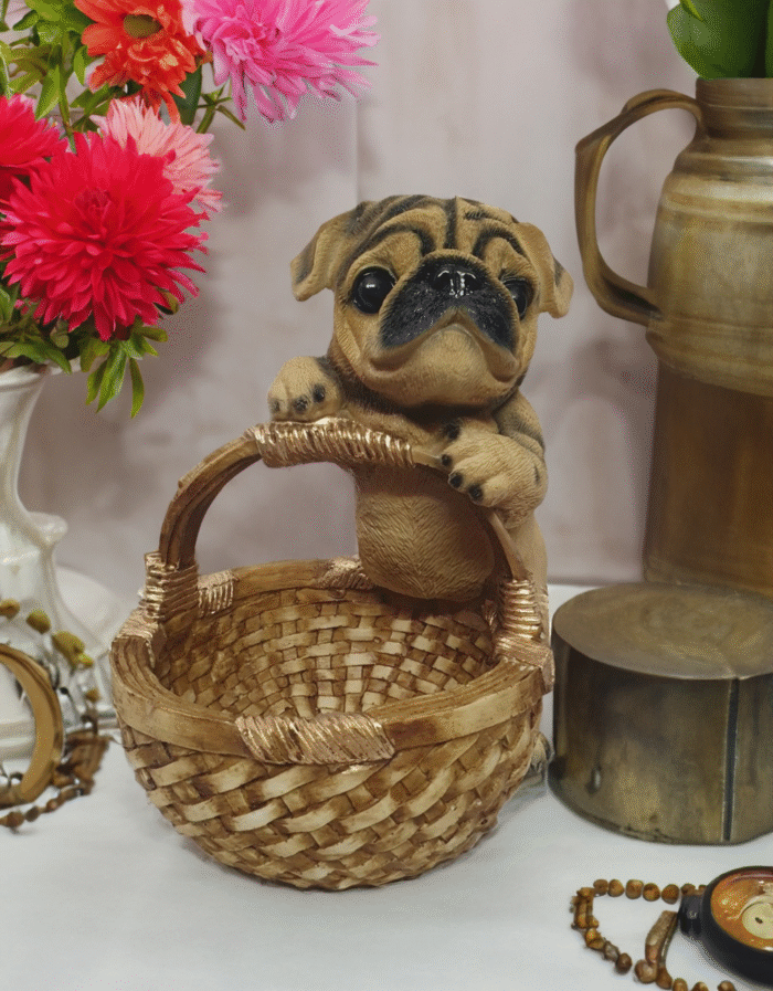 TCG 25cm Pug Dog with candy Basket Statue - Image 3