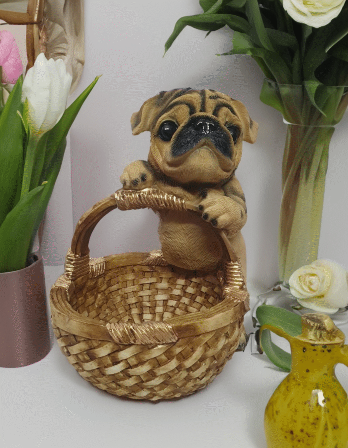 TCG 25cm Pug Dog with candy Basket Statue - Image 2